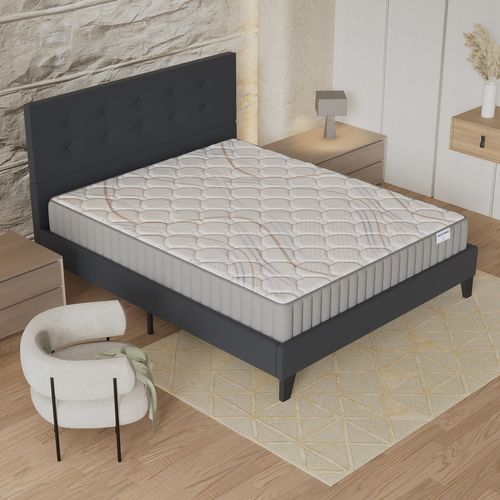Ensemble 160x200 Cm, Lit Avec Tête De Lit + Matelas Mousse, Ép.22cm Accueil Latex