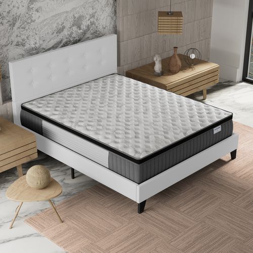 Ensemble 120x190 cm, Lit avec tête de lit + Matelas Ressorts Ensachés ép. 30cm à mémoire de forme