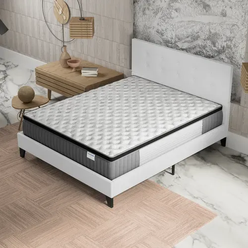Ensemble 120x190 cm, Lit avec tête de lit + Matelas Ressorts Ensachés ép. 30cm à mémoire de forme