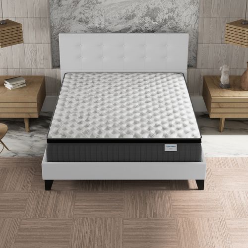 Ensemble 120x190 cm, Lit avec tête de lit + Matelas Ressorts Ensachés ép. 30cm à mémoire de forme