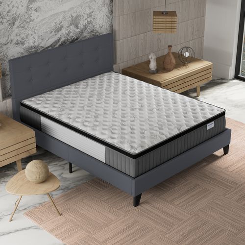 Ensemble 120x190 cm, Lit avec tête de lit + Matelas Ressorts Ensachés ép. 30cm à mémoire de forme