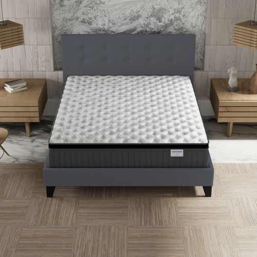 Ensemble 120x190 cm, Lit avec tête de lit + Matelas Ressorts Ensachés ép. 30cm à mémoire de forme