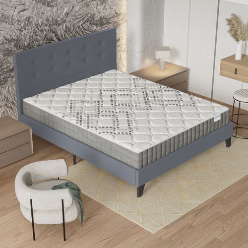 Ensemble 140x200 cm, lit avec tête de lit + matelas ressorts ensachés, ép.20cm accueil mousse HR