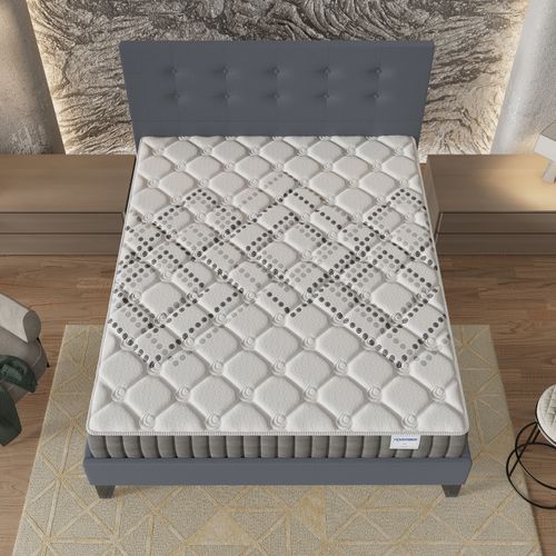 Ensemble 140x200 cm, lit avec tête de lit + matelas ressorts ensachés, ép.20cm accueil mousse HR
