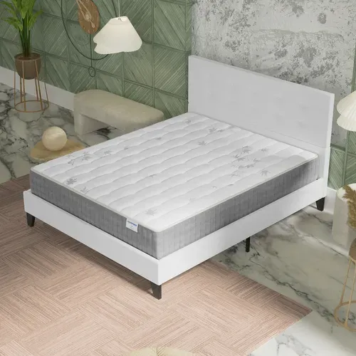 Ensemble 140x200 cm, Lit avec tête de lit + Matelas Ressorts Ensachés, ép. 25cm à mémoire de forme