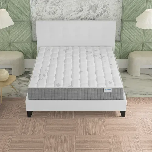 Ensemble 140x200 cm, Lit avec tête de lit + Matelas Ressorts Ensachés, ép. 25cm à mémoire de forme