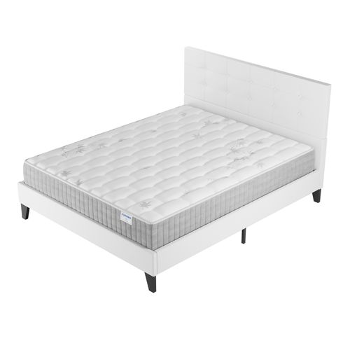 Ensemble 140x200 cm, Lit avec tête de lit + Matelas Ressorts Ensachés, ép. 25cm à mémoire de forme