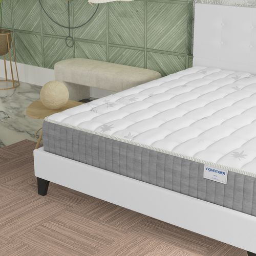 Ensemble 140x200 cm, Lit avec tête de lit + Matelas Ressorts Ensachés, ép. 25cm à mémoire de forme