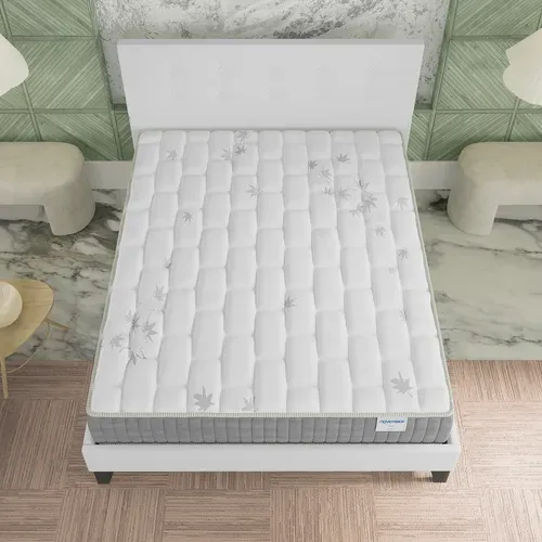 Ensemble 140x200 cm, Lit avec tête de lit + Matelas Ressorts Ensachés, ép. 25cm à mémoire de forme