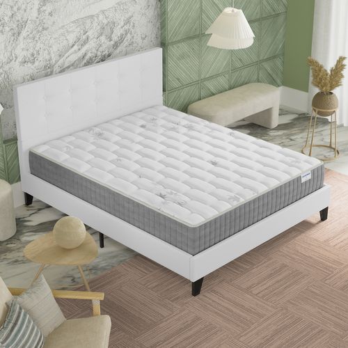 Ensemble 140x190 cm, Lit avec tête de lit + Matelas Ressorts Ensachés, ép. 25cm à mémoire de forme