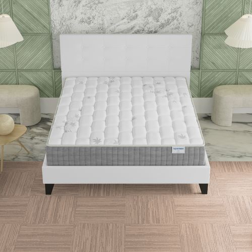 Ensemble 140x190 cm, Lit avec tête de lit + Matelas Ressorts Ensachés, ép. 25cm à mémoire de forme