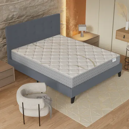 Ensemble 140x190 cm, lit avec tête de lit + matelas ressorts ensachés, ép.25cm accueil mousse HR