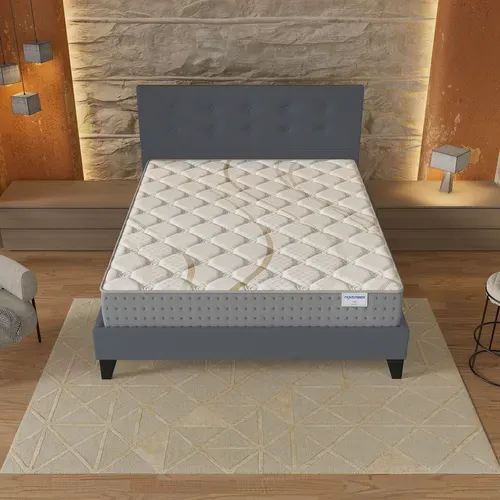 Ensemble 140x190 cm, lit avec tête de lit + matelas ressorts ensachés, ép.25cm accueil mousse HR