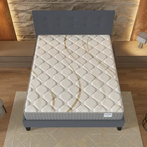 Ensemble 140x190 cm, lit avec tête de lit + matelas ressorts ensachés, ép.25cm accueil mousse HR