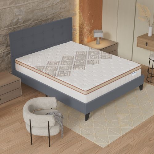 Ensemble 140x200 cm, lit avec tête de lit + matelas ressorts ensachés, ép. 28cm accueil mousse HR
