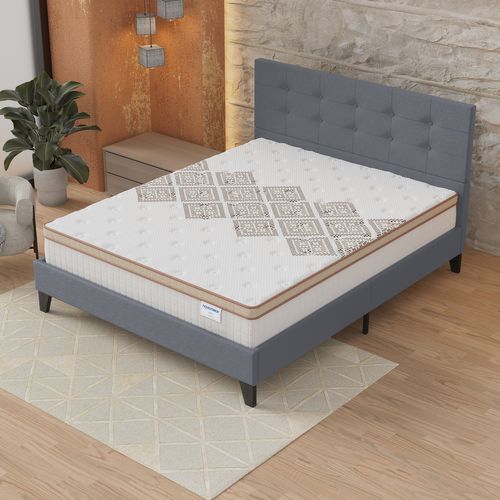 Ensemble 140x200 cm, lit avec tête de lit + matelas ressorts ensachés, ép. 28cm accueil mousse HR