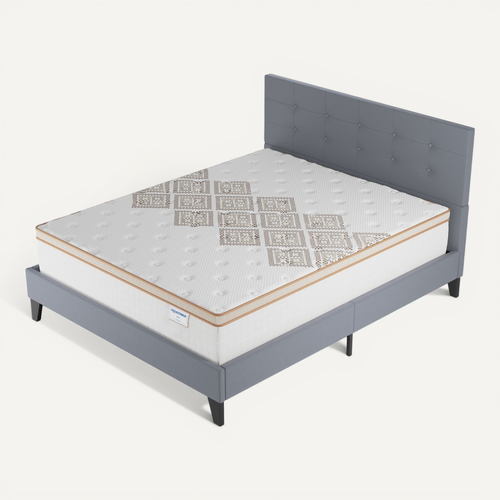 Ensemble 140x200 cm, lit avec tête de lit + matelas ressorts ensachés, ép. 28cm accueil mousse HR