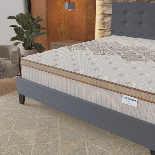 Ensemble 140x200 cm, lit avec tête de lit + matelas ressorts ensachés, ép. 28cm accueil mousse HR