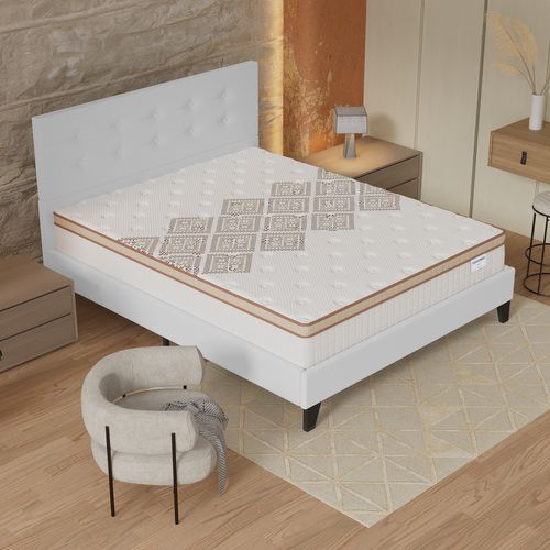 Ensemble 160x200 cm, Lit avec tête de lit + Matelas Ressorts Ensachés, ép. 28cm accueil mousse HR