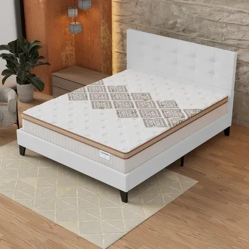 Ensemble 160x200 cm, Lit avec tête de lit + Matelas Ressorts Ensachés, ép. 28cm accueil mousse HR