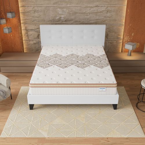 Ensemble 160x200 cm, Lit avec tête de lit + Matelas Ressorts Ensachés, ép. 28cm accueil mousse HR