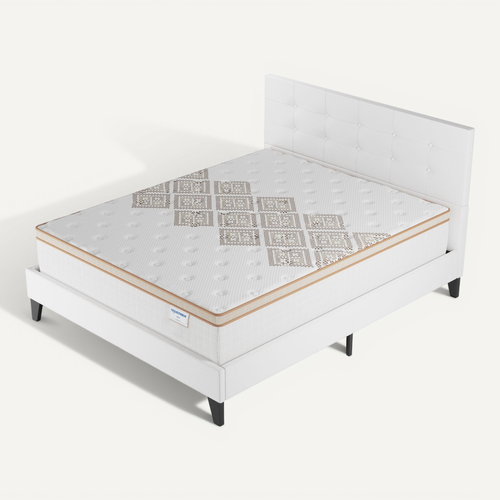 Ensemble 160x200 cm, Lit avec tête de lit + Matelas Ressorts Ensachés, ép. 28cm accueil mousse HR