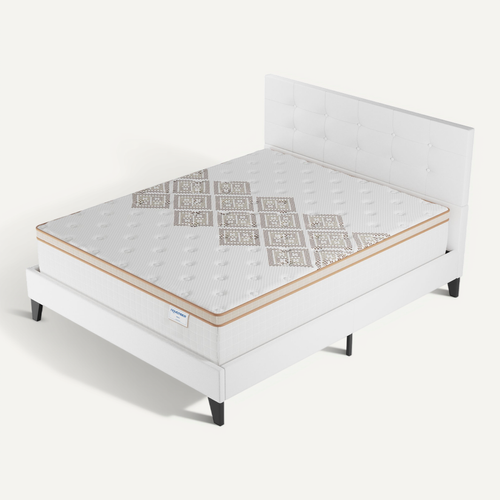 Ensemble 120x190 cm, Lit avec tête de lit + Matelas Ressorts Ensachés, ép. 28cm accueil mousse HR