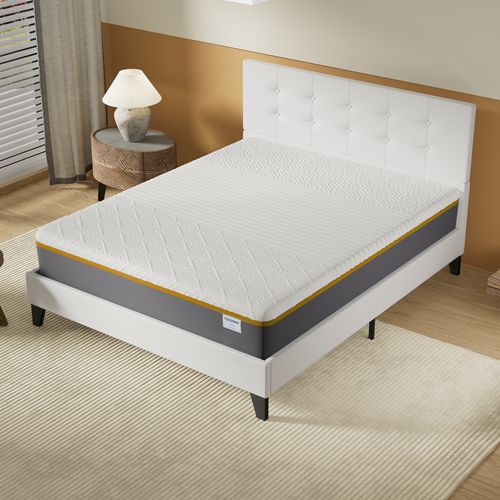 Ensemble 140x190 cm, lit avec tête de lit + Matelas mousse latex ép.28cm accueil à mémoire de forme