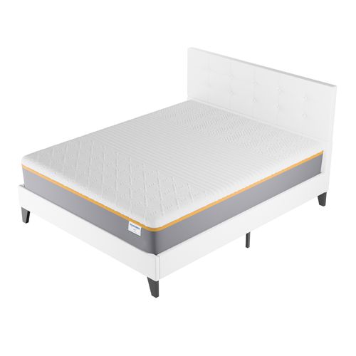 Ensemble 140x190 cm, lit avec tête de lit + Matelas mousse latex ép.28cm accueil à mémoire de forme