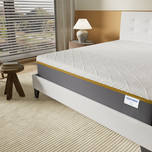 Ensemble 140x190 cm, lit avec tête de lit + Matelas mousse latex ép.28cm accueil à mémoire de forme