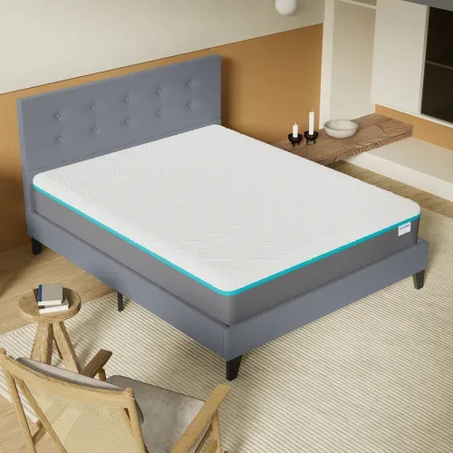 Ensemble 160x200 cm, lit avec tête de lit + Matelas mousse latex ép.28cm accueil à mémoire de forme