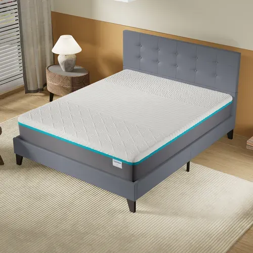 Ensemble 160x200 cm, lit avec tête de lit + Matelas mousse latex ép.28cm accueil à mémoire de forme