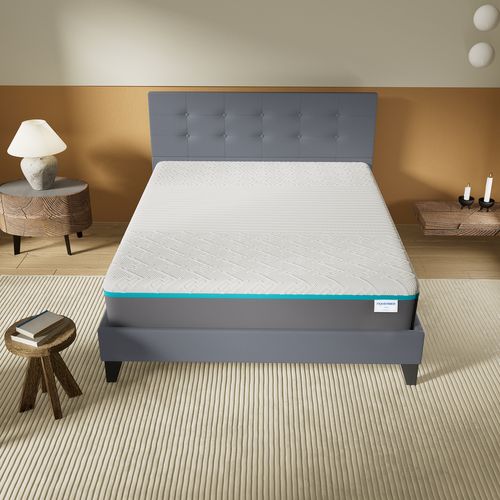 Ensemble 160x200 cm, lit avec tête de lit + Matelas mousse latex ép.28cm accueil à mémoire de forme