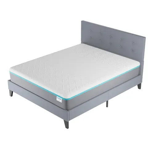 Ensemble 160x200 cm, lit avec tête de lit + Matelas mousse latex ép.28cm accueil à mémoire de forme