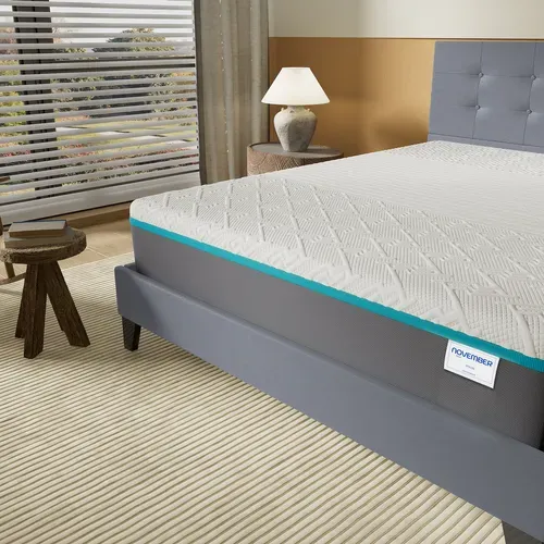 Ensemble 160x200 cm, lit avec tête de lit + Matelas mousse latex ép.28cm accueil à mémoire de forme