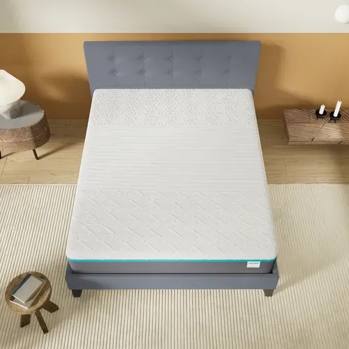 Ensemble 160x200 cm, lit avec tête de lit + Matelas mousse latex ép.28cm accueil à mémoire de forme