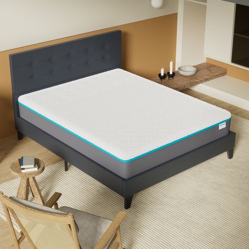 Ensemble 160x200 cm, lit avec tête de lit + Matelas mousse latex ép.28cm accueil à mémoire de forme