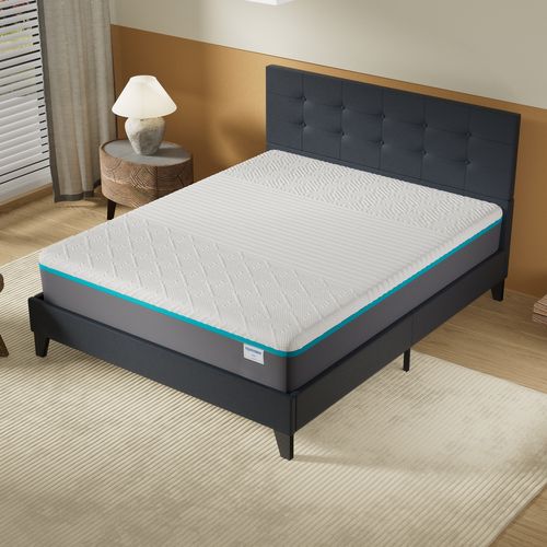 Ensemble 160x200 cm, lit avec tête de lit + Matelas mousse latex ép.28cm accueil à mémoire de forme