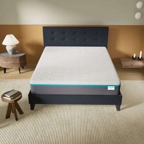 Ensemble 160x200 cm, lit avec tête de lit + Matelas mousse latex ép.28cm accueil à mémoire de forme