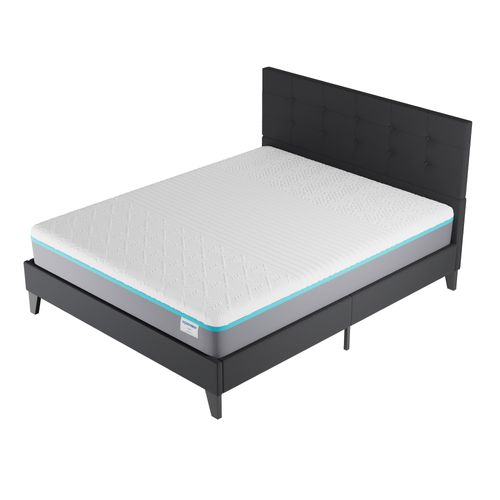 Ensemble 160x200 cm, lit avec tête de lit + Matelas mousse latex ép.28cm accueil à mémoire de forme