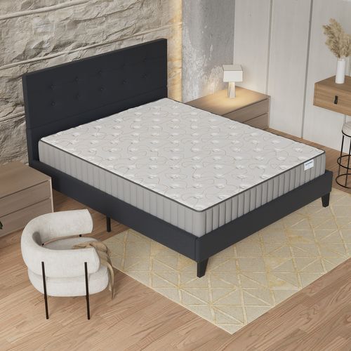 Ensemble 160x200 cm, Lit avec tête de lit + Matelas Mousse ép.22cm à mémoire de forme