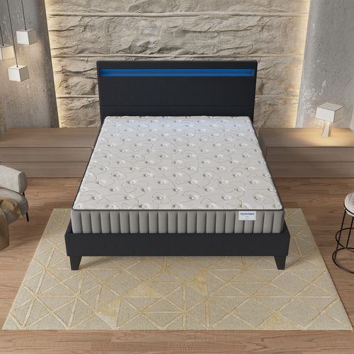 Ensemble 160x200cm, Lit Éclairage LED + Matelas Mousse, Ép.22cm Accueil Mémoire de Forme