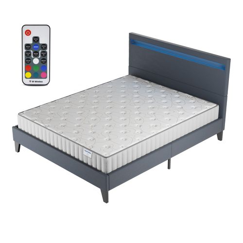 Ensemble 160x200cm, Lit Éclairage LED + Matelas Mousse, Ép.22cm Accueil Mémoire de Forme