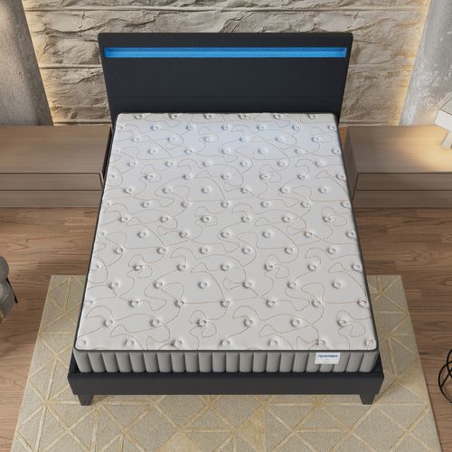 Ensemble 160x200cm, Lit Éclairage LED + Matelas Mousse, Ép.22cm Accueil Mémoire de Forme