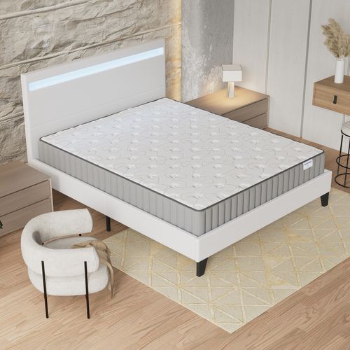 Ensemble 160x200cm, Lit Éclairage LED + Matelas Mousse, Ép.16cm Accueil Mémoire de Forme