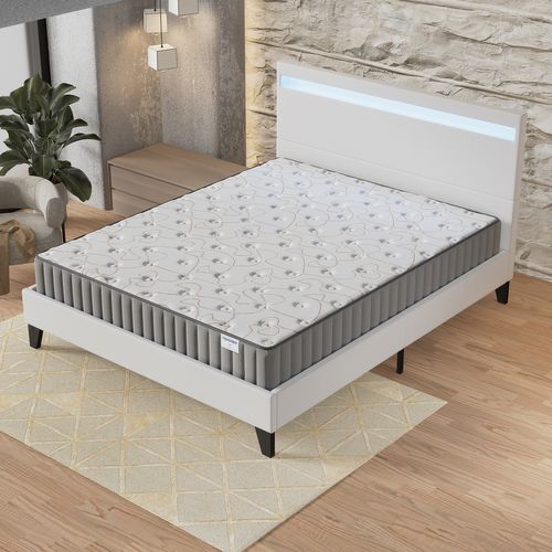 Ensemble 160x200cm, Lit Éclairage LED + Matelas Mousse, Ép.16cm Accueil Mémoire de Forme