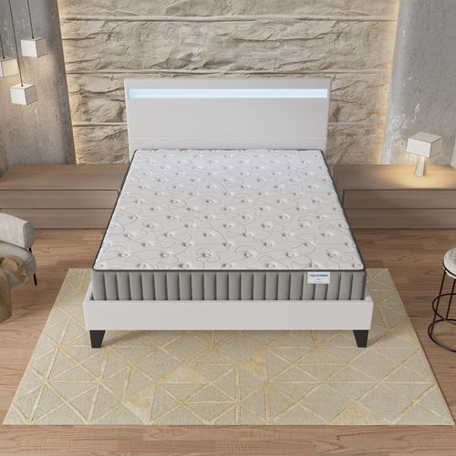Ensemble 160x200cm, Lit Éclairage LED + Matelas Mousse, Ép.16cm Accueil Mémoire de Forme