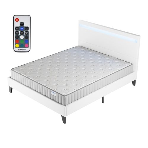 Ensemble 160x200cm, Lit Éclairage LED + Matelas Mousse, Ép.16cm Accueil Mémoire de Forme