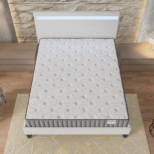 Ensemble 160x200cm, Lit Éclairage LED + Matelas Mousse, Ép.16cm Accueil Mémoire de Forme
