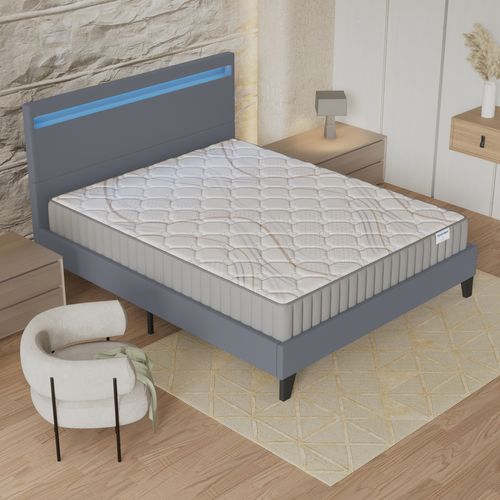 Ensemble 140x190cm, lit éclairage LED + matelas mousse, ép.22cm, accueil latex